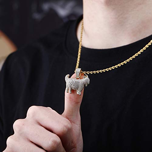 TOPGRILLZ Goat Chain Gold Necklace for Men Eagle Chain Rope Iced out Cubic Zirconia 14K Gold Plated Stainless Steel Necklace 24" Birthday Gifts - style: Gold Goat