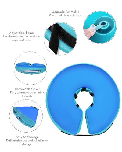 MIDOG Inflatable Dog Cone, Donut Recovery Collar After Surgery, Medium+ | Soft inflatable donut e-collar; stops licking after surgery; pet eats & sees normally; neck 14-18 in (M+); not for chewers - color: GreenBlue, size: Medium+ (Neck:14"-18")