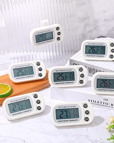 Frienda 4 Pcs White Digital Fridge Thermometer Waterproof Refrigerator and Freezer Max/min Record Function LCD Screen Refrigerator Thermometer with Hook and Magnetic Back for Home (Button) - color: White, size: Button