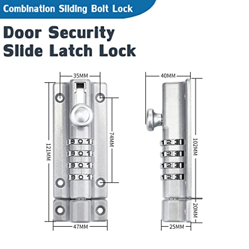 Combination Door Security Slide Latch Lock,V·RESOURCING® High Security 4 Digit Pin Dial Gate Lock for Sheds, Home Reinforcement, barns, Fences, childproofing, cupboards, Workshop - color: Combo Slide Lock Sliver - 1 Pack