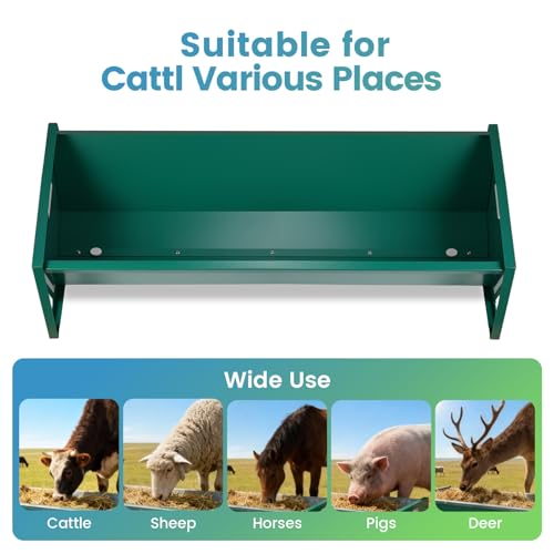 Goat Feeder Horse Trough Livestock Grain & Hay Feeder | Heavy-Duty Galvanized Steel Livestock Feeding Trough with Drain Holes, Works for Deer, Goat, Sheep, Cattle, Horse and Pig