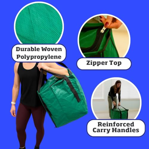DURASACK 22-Gallon Zipper Top Heavy Duty Storage Tote Bags, Single, Green | Rugged Woven Polypropylene Moving Bag, Reusable Self-Standing Design, Holds up to 500 Pounds - color: Green, size: Medium