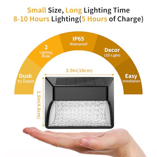 Solar Fence Deck Lights Outdoor 8 Pack, Solar Step Lights Dusk to Dawn Warm White/Cool White, Solar Powered LED Lights Decor for Outside Stair Step Yard Patio Waterproof (Black)