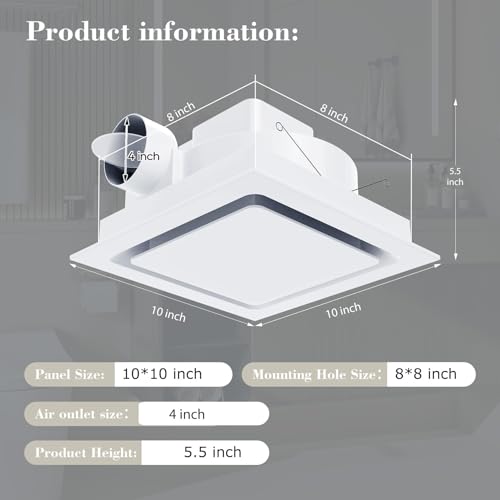 Orsong Bathroom Exhaust Fan 10" Panel | Ultra Quiet without Light(8x8 Mount), 110CFM, 4" Duct for Bathroom/Garage/Home - size: 8in(Hole Size)