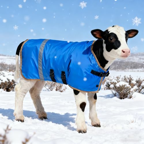 2pcs All-Weather Calf Blanket with Fleece Lining & Windproof Shell - Versatile Goat Blankets for Winter and Durable Sheep Blanket with Full Belly Coverage (Plucked Blue 2pcs) - color: Plucked Blue