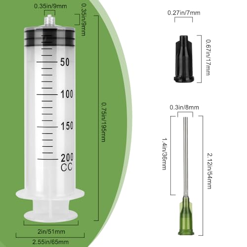 3 Pack 200ml Syringes with 55.1” Tube and Needle 14G 1.5”, Sterile Luer Lock Syringe Individually Packaged for Scientific Labs, Measuring, Watering, Refilling - style: 200ml