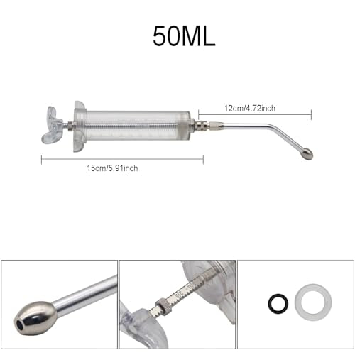 2Pcs Clear Reusable Goats Syringe Pet Feed Water Filler with 2 Drench Nozzle, Adjustable Dosage Drench Gun Syringe for Bird, Cattle, Sheep, Goats, Horse, Pig, Dog Feeding Supplies (50ML) - size: 50ML