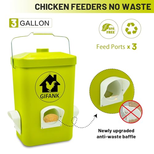 Hanging Chicken Feeder and Waterer Set,3 Gallon Chicken Water Feeder | Chicken Feeder No Waste Hanging Poultry Waterer Feeder Kit Chicken Waterer Nipples and Feeding Ports Chicken Coop Accessories