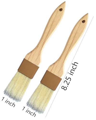 Pastry Basting Brush - Food Brushes, Non-Shedding Natural Boar Bristle, Heat Resistant Wooden Handle, Durable Kitchen Tool for Baking, Cooking, Butter, Egg Wash, Glazing, Oil, Sauce (1" & 1", 2 pc)