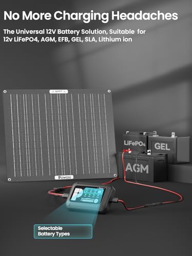 POWOXI MPPT 50W 12V Solar Car Battery Trickle Charger & Maintainer ETFE | Waterproof Flexible Solar Panel Kit | Prevents Overcharging with Smart Controller | Fits 12V Batteries for Boats, RVs & More - size: 50W-MPPT Pro