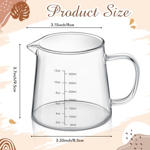 Honeydak 2 Pack 12oz Glass Espresso Measuring Cup for Milk Frothing | Heat Resistant V-shaped Spout, Measurement Markings, Microwave Dishwasher Safe, Gift for Coffee Lovers and Latte Making