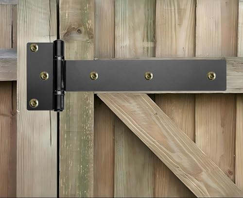 Heavy Duty T Strap Gate Hinges,12 Inch 4mm Thick - 180° Open | 2Pcs Hinges for Gate, Shed, Barn,Fence,Garden gate, Garage Door- Rust-Proof Black Steel Hinges(Patent Pending) - size: Middle