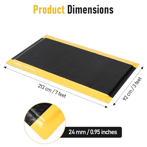 tonchean 3 x 7 FT Anti Fatigue Mats Extra Thick 15/16" Work Mat | Ergonomic Standing Floor Mat Industrial Working Soft Sponge for Machinist Workshop Garage, Reducing Pressure