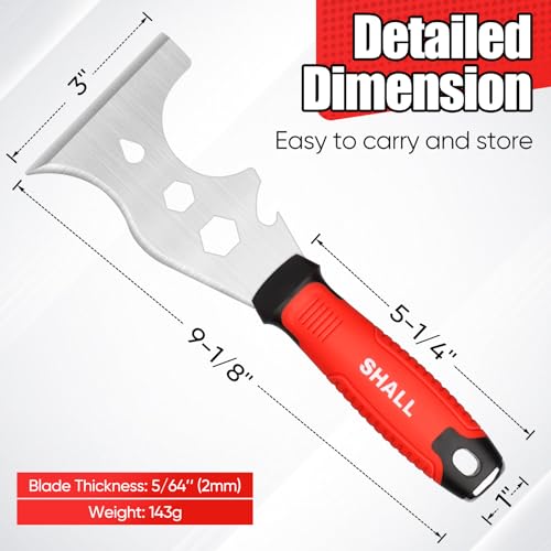 SHALL 8-In-1 Paint Scraper, Stainless Steel Paint Remover Scraper Tool, Putty Knife with Hammer End and Comfort Handle, Metal Spackle Scraper for Removing Drywall Paint, Caulk, Wood, Wallpaper