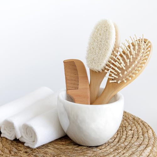 Wooden Hair Brush Set - Premium Baby Comb and Brush - Soft Natural Bristles - Organic Products - Perfect Registry Gift - Cradle Cap Brush for Newborns & Toddlers - color: 3 Pieces set - Oval