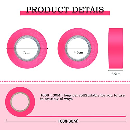 6 Pack Pink Flagging Tape, Non-Adhesive Plastic Ribbon Neon Marking Roll | 1inch*600ft, Marking Tape for Tree Marking, Hunting, Boundaries and Hazardous Areas,Trail Marking - color: Pink