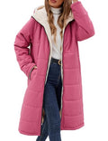 Yusongirl Women's Reversible Long Winter Puffer Coat with Hood and Fleece | Two wearable sides for winter commutes, school runs and city errands, with quilted warmth, soft fleece, a hood and pockets - color: Brick Red, size: Large