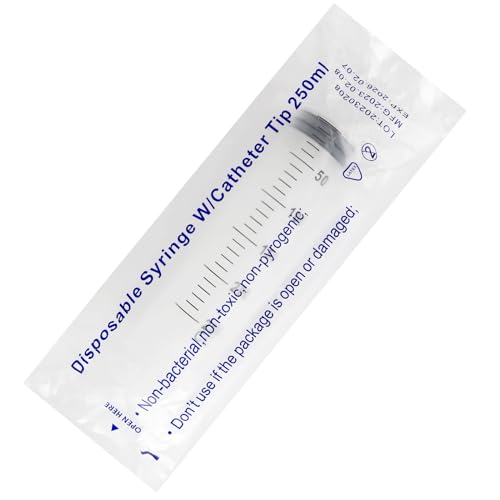 3 Pack 250ml Syringes with 55.1” Tube and Needle 14G 1.5”, Sterile Syringe with Cap Individually Packaged for Scientific Labs, Measuring, Watering, Refilling - style: 250ml