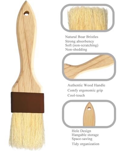 Pastry Brush-Basting Brush for Cooking,2 Pc Boar Bristles Food Brush for BBQ,Beech Wooden Handle Butter Brush for Baking/Spreading Marinade/Sauce/Oil/Egg/Kitchen Brushes for Cooking(1 &1 1/2 inch)