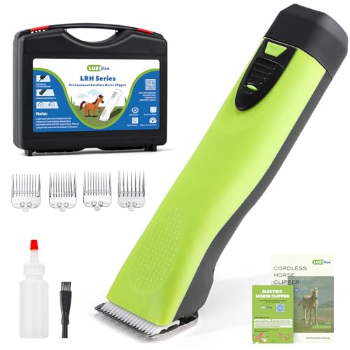 Cordless Horse Clippers, 2-Speed & Ultra-Quiet <50dB | Professional Pet Grooming Trimmer with 4 Magnetic Guide Combs & Detachable Blade, For Horses, Ponies, Cats, Dogs & Goats