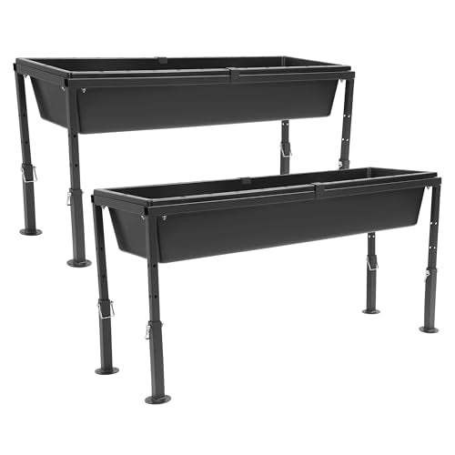 2 Pcs Livestock Feeders Water Trough 42" Long 11 Gallon with | Adjustable Stand for Feeding Farm Livestock Sheep Horses Chickens Pigs and Cattle Steel+Plastic Powder Coated