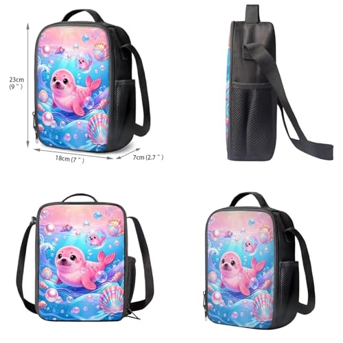 Upetstory Cute Seal Backpack for Girls School Bag Set Boys Lunch Box Pencil Case Kids Schoolbag Elementary Bookbag Students Bookbag Kindergarten Preschool Water Bottle Sleeve Book Cover - color: Seal