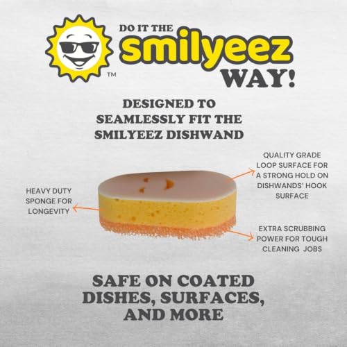Smilyeez Grey Soap Dispensing Dish Wand – Scrub Brush + 2 Cute Non-Scratch Sponge Heads - color: Gray