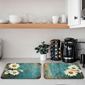 Rustic Barn Flower Dish Drying Mat for Kitchen Counter 2 Pack Fall Daisy Teal Turquoise Brown Absorbent Draining Pad, Coffee Bar Mat Accessories Fit, Quick Dry Mat Non-slip 12"L x 20"W