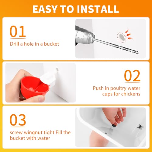 Chicken Water Cups 12 Pack, Automatic Filling Waterer Feeder Bowl, Gravity Poultry Watering System, Chicken Water Dispenser, Chicken Coop Accessories for Hens, Duck, Goose, Turkey (Red) - color: Red 12 cups