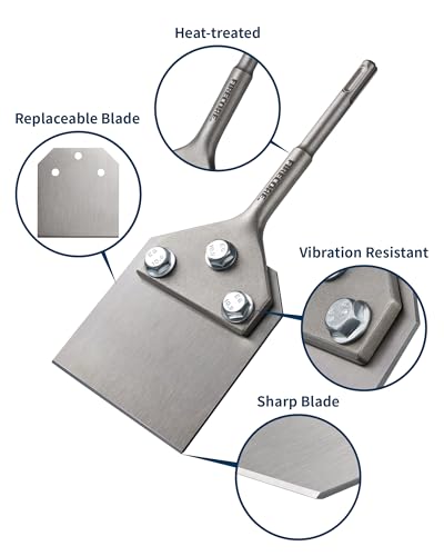 Firecore 4 Inch Wide SDS Plus Floor Scraper with 2pcs Replacement Blades | 4" x 10" Tile Removal Chisel for SDS Plus Rotary Hammer Drill, Alloy Steel Shovel Bit for Ceramic Cement Thinset Mortar Vinyl - style: Floor Scraper with 2 Blades