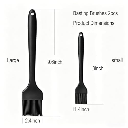 2 Pack Silicone Basting Brushes, Heat Safe for BBQ Baking Pastry | Dense Bristles Hold Marinades, Butter & Oil, Heat Safe Silicone, Seamless Design, Dishwasher Safe, Non-Slip Grip BBQ Pastry - color: Black