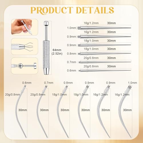 14g/16g/18g Titanium Piercing Taper Insertion Pin for Internal Thread | Tragus/Helix/Lip/Nose/Helix/Piercing Jewelry Cartilage Earrings Labret Nose Studs Stretcher Assistant Tool - color: 13Pcs - Internal Thread(Straight + Curved) 16G 18G 20G + Grabber