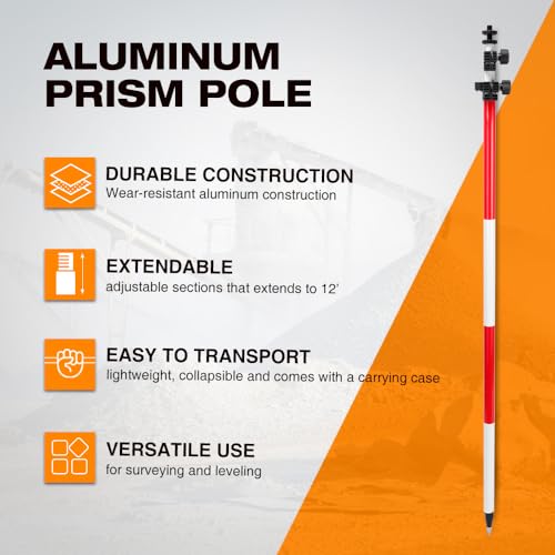 Surveying Aluminum Prism Pole, with Adjustable Adapter and Twist Lock for Land Surveying (15.09 FT/4.6 M) - size: 15.09FT/4.6M