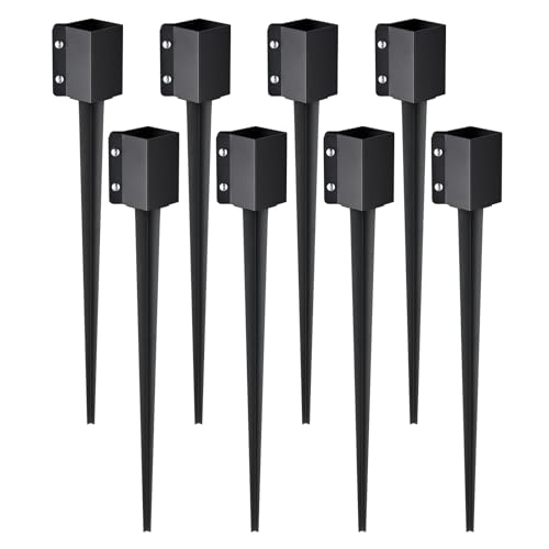 VEVOR Fence Post Anchor, 8 Pack 36 x 4 x 4 Inches Outer Diameter (Inner Diameter 3.5 x3.5 Inches) Ground Spike, Metal Black Powder Coated Post Stake Ground, for Mailbox Deck Garden Railing - size: 36 x 4 x 4 Inches
