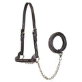 Derby Originals New and Improved Premium Show Spotted Flat Leather Cattle Show Halter with Matching Chain Lead - color: Havana, size: Small (350-700lbs)