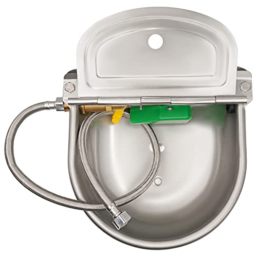 Automatic Dog Water Bowl with Brass Float Valve and Drain Hole | Stainless Steel Dog Water Dispenser Livestock Waterer for Chicken Cattle Pig Goat Big Dog