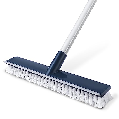 BOOMJOY Floor Scrub Brush with 57" Long Handle, 12" Wide Head, 2 in 1 Scrape and Brush, Stiff Bristle for Cleaning Bathroom, Patio, Kitchen, Tile, Wall and Deck - color: 12-inch Wide Head