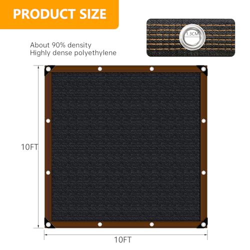 Shade-Cloth 85-90% for Garden Plants 10x10 FT, Black Sun-Block Shade Cover Mesh Tarp with Grommets Sun Shade Canopy for Outdoor Pergola Patio Flower Lawn Kennel Chicken Coop - size: 10x10 FT