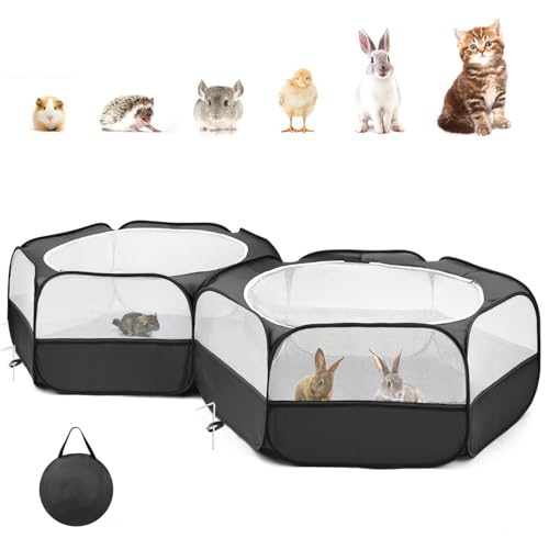 Pawaboo Small Animals Playpen, Large Chick Brooder with Zipper Splicing | Portable Chicken Coop Run, Pop Up Pet Enclosure Cat Tent for Guinea Pig Bunny Puppy Indoor Outdoor - color: T-Classic Black