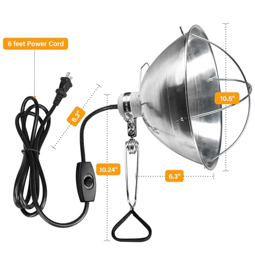 Simple Deluxe 1-Pack Clamp Lamp Light with 10.5 Inch Aluminum Reflector and Bulb Guard up to 250 Watt E26 Socket (no Bulb Included) 6 Feet 18/2 SJT Cord, Silver - size: 10.5 Inch (250 Watts), style: 1-Pack (Ceramics)