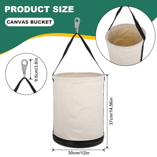 Lemecima Utility Canvas Bucket 15" x 12" All Purpose Truck Tool Bucket Bag Organizer with Plastic Bottom Metal Hook for Store Work Tool Accessory, Load Capacity up to 150 Lbs