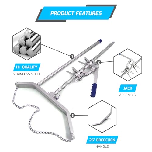 SURGICAL ONLINE 65” Calf Puller - Enhanced Calving Efficiency, Ergonomic Design, Precision Ratchet, Multiple Hooks, Robust Stainless Steel - Ideal for Large Breed Cows