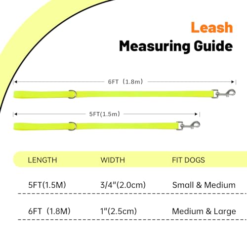 Waterproof Dog Leash, 5/6 FT Durable Odor-Proof Dog Leashes with Strong Metal Hooks Fits Small Medium or Large Dogs (Yellow, 5FT - 3/4 inch Width) - color: Yellow, size: 5FT - 3/4 inch Width