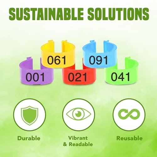 JOR Chicken Leg Bands - Numbered & Multi-Colored Poultry Plastic Band for Ducks, Turkeys, Birds, Quails, Pigeons, etc., Clip-on Rings, Chicken Identification - 0.6", 100 Pcs per Pack