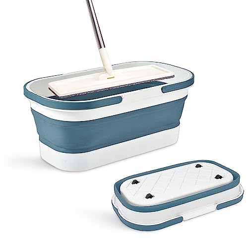 Goderewild Collapsible Plastic Bucket with Wheels 12L (3.17 Gallon) for House Cleaning, Camping, and RV - Multi-Purpose Rectangular Handy Basket for Cleaning Mop - Lightweight and Portable (Blue) - color: 12l-blue