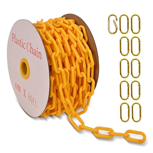 60 Feet Plastic Barrier Chain Yellow,1.5-Inch Link Diameter Safety Barrier Chain，Large Plastic Chain，6MM Plastic Barrier Chain，Plastic Chain Links - color: Yellow, size: 1-1/2 in-60feet