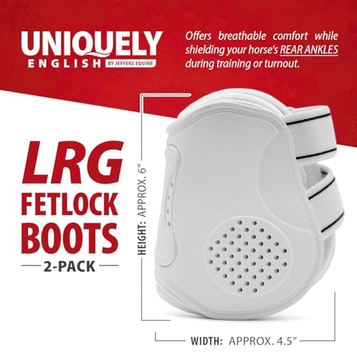 Jeffers Uniquely English Open Front Tendon & Fetlock Boots Set for Horses, Ventilated Neoprene Horse Leg Protection Boots, Shock Absorbing Lining for Jumping & High Impact Activities - color: White, size: Medium