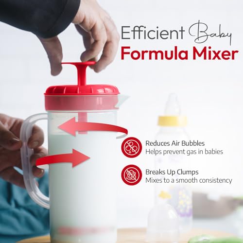 1 Quart Plastic Mixing Pitcher with Mixing Lid, BPA Free, Shatterproof Beverage Jug for Iced Tea, Lemonade, Juices, Milk – Leak-Proof, Easy Stirring, Dishwasher Safe | Red - color: Red, 1qt Mixing Pitcher
