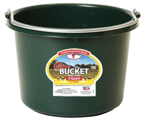 Little Giant® Plastic Animal Feed Bucket | Round Plastic Feed Bucket with Metal Handle | Made in USA | 5 Quarts (1, Green) - color: Green