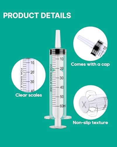 10 Pack 60ml Feeding Syringe for Liquid without Needle Individually Wrapped | with cap, clear scale, non-slip bottom for pet feeding, liquid dispensing, scientific labs, plant cultivation and crafts